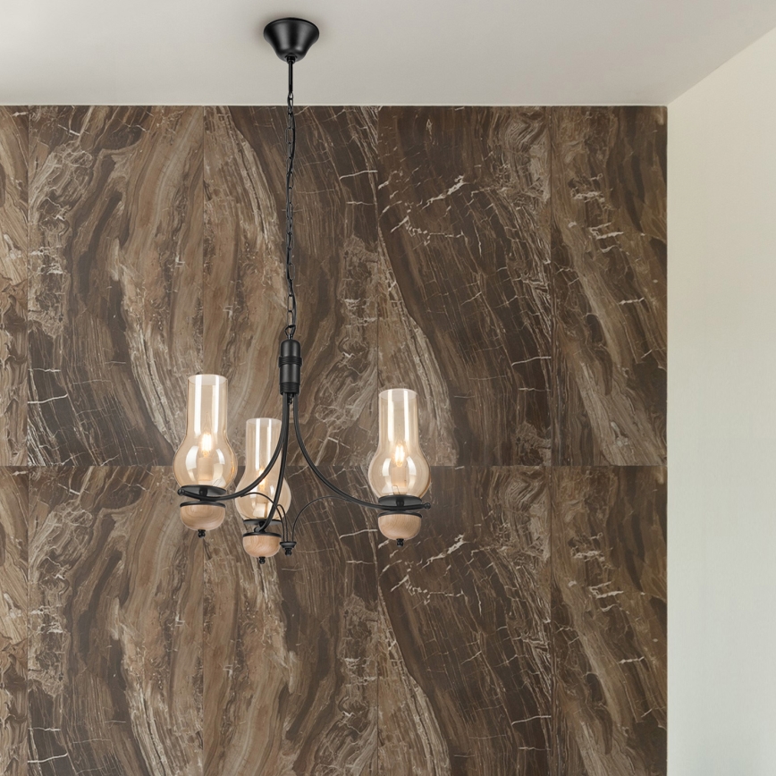 Brilagi - LED-lysekrone med kæde COTTAGE 3xE14/40W/230V eg/sort/røget beige