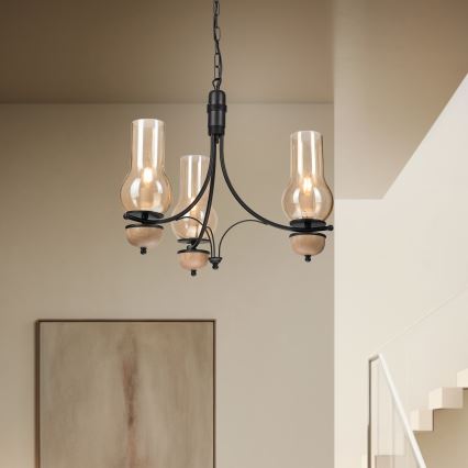 Brilagi - LED-lysekrone med kæde COTTAGE 3xE14/40W/230V eg/sort/røget beige
