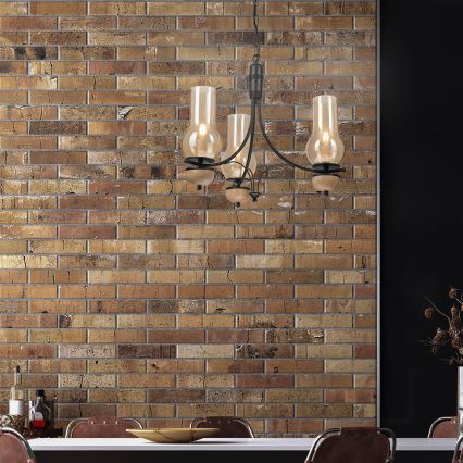 Brilagi - LED-lysekrone med kæde COTTAGE 3xE14/40W/230V eg/sort/røget beige