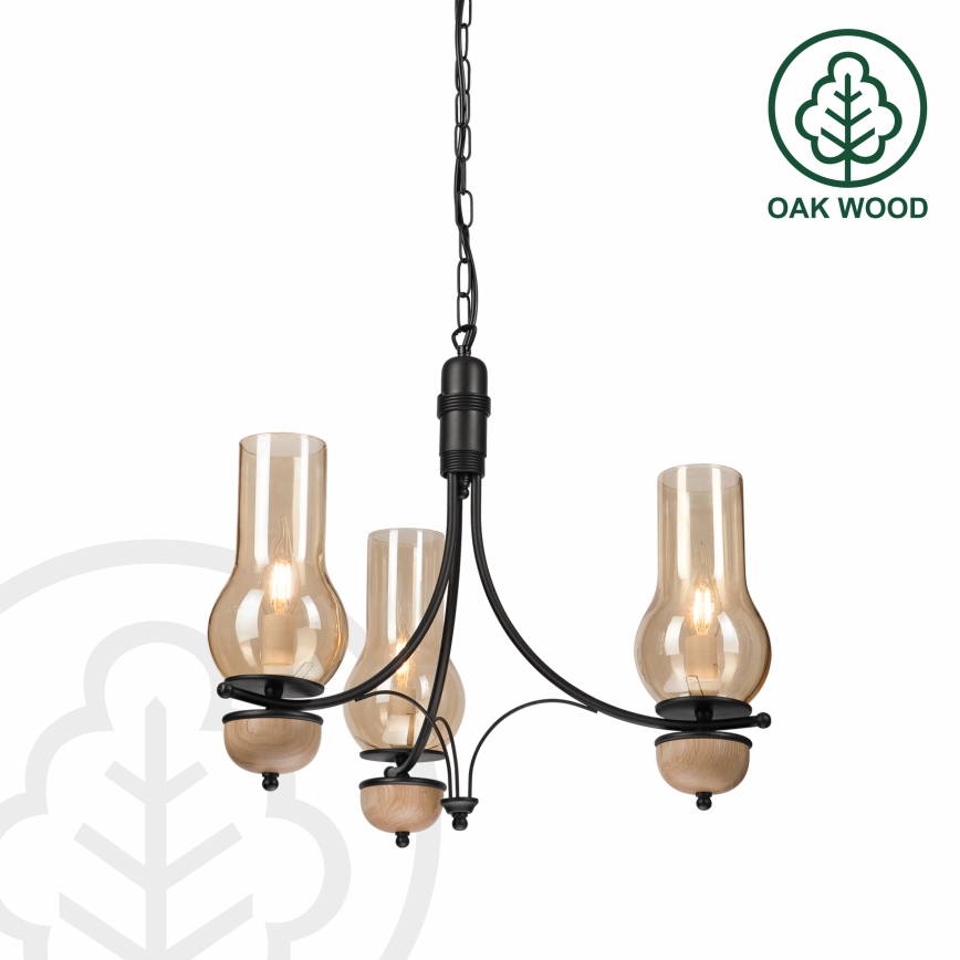 Brilagi - LED-lysekrone med kæde COTTAGE 3xE14/40W/230V eg/sort/røget beige