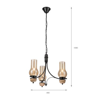 Brilagi - LED-lysekrone med kæde COTTAGE 3xE14/40W/230V eg/sort/røget beige