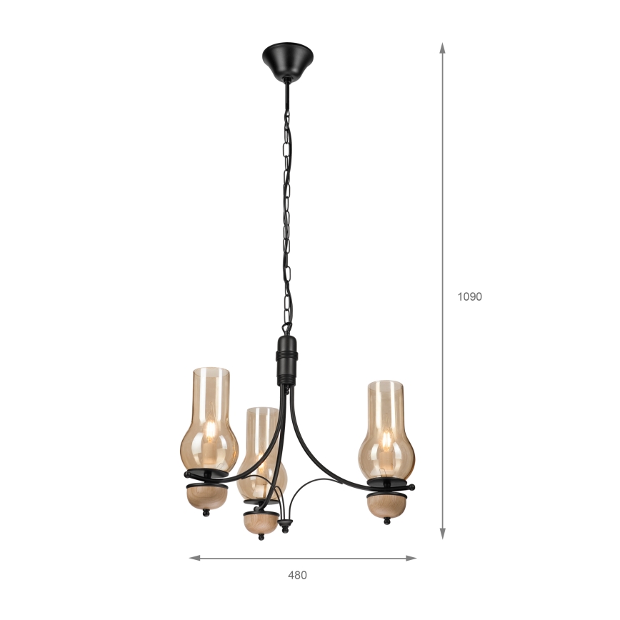Brilagi - LED-lysekrone med kæde COTTAGE 3xE14/40W/230V eg/sort/røget beige