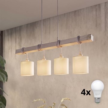 Brilagi - LED-lysekrone med wireophæng NUBILA 4xE27/60W/230V grå/creme