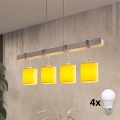 Brilagi - LED-lysekrone med wireophæng NUBILA 4xE27/60W/230V grå/gul
