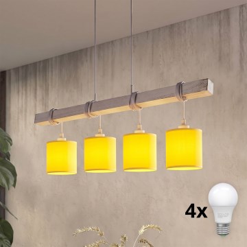 Brilagi - LED-lysekrone med wireophæng NUBILA 4xE27/60W/230V grå/gul