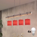 Brilagi - LED-lysekrone med wireophæng NUBILA 4xE27/60W/230V grå/rød