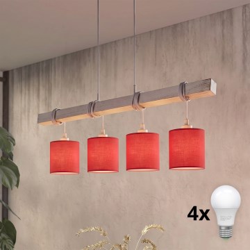 Brilagi - LED-lysekrone med wireophæng NUBILA 4xE27/60W/230V grå/rød