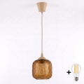 Brilagi - LED-lysekrone med wireophæng RETRO GLASS 1xE27/60W/230V Ø 14 cm beige/røget brun