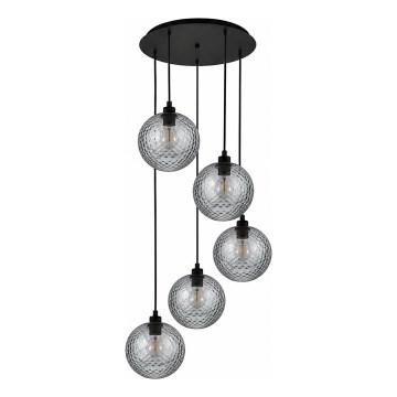 BRILAGI - LED-lysekrone med wireophæng RETRO GLASS 5xE27/60W/230V sort/røggrå