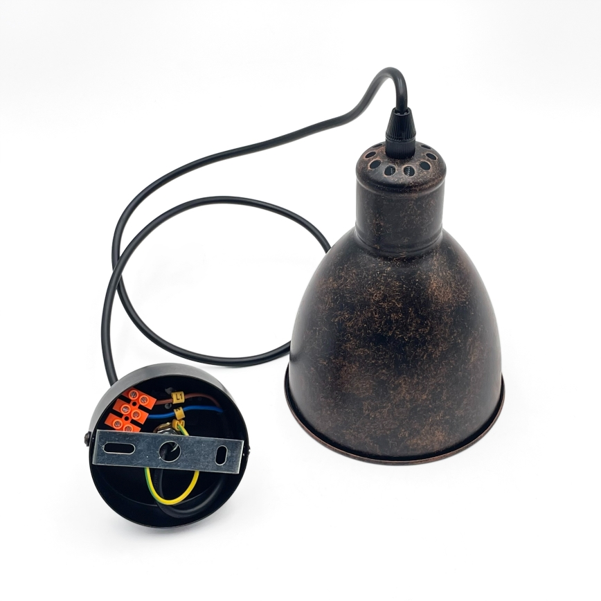 Brilagi - LED-lysekrone med wireophæng RIDDY 1xE27/60W/230V kobber/patina