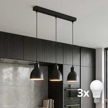 Brilagi - LED-lysekrone med wireophæng RIDDY 3xE27/60W/230V sort
