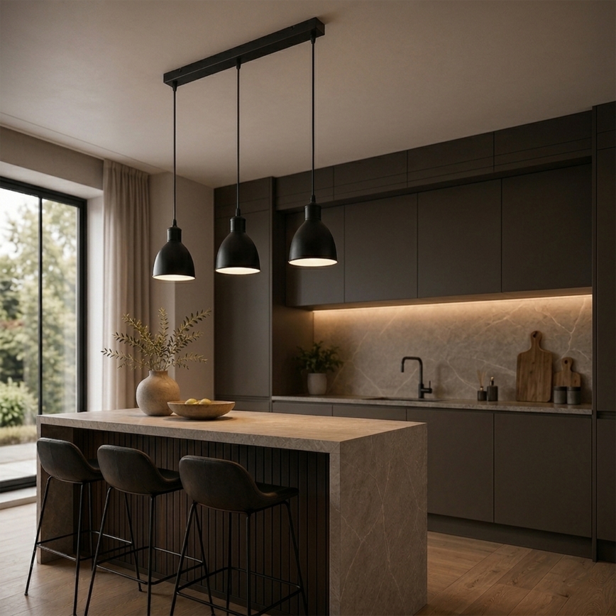Brilagi - LED-lysekrone med wireophæng RIDDY 3xE27/60W/230V sort