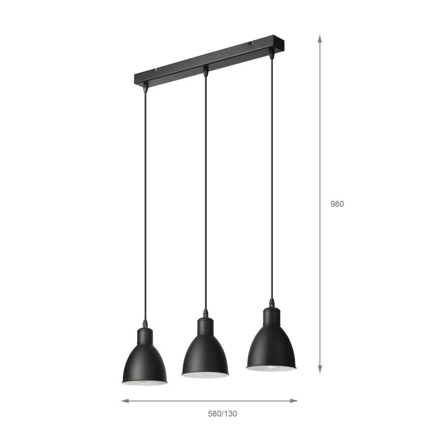 Brilagi - LED-lysekrone med wireophæng RIDDY 3xE27/60W/230V sort