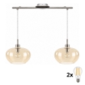 BRILAGI - LED lysekrone på kabel RETRO GLASS 2xE27/60W/230V mat krom/røgfarvet beige