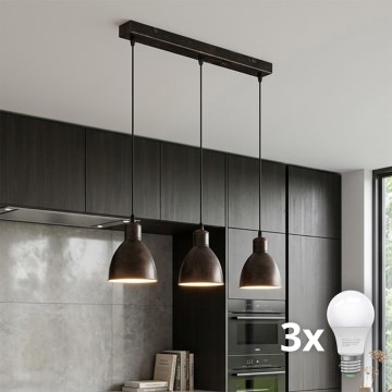 Brilagi - LED-lysekrone på kabel RIDDY 3xE27/60W/230V kobber/patina