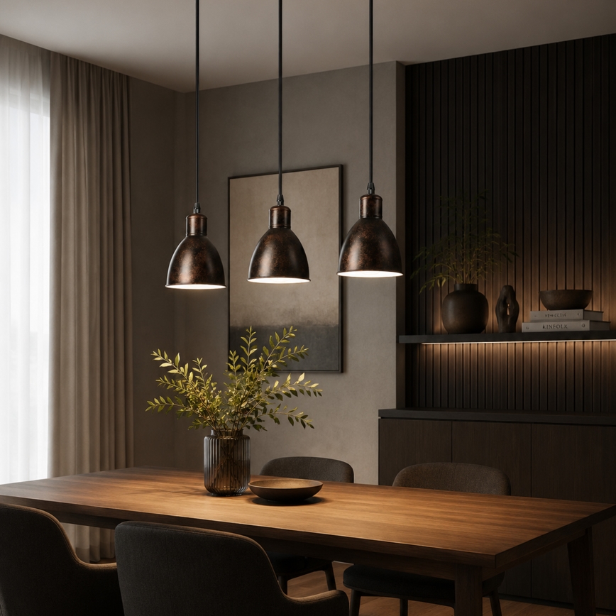 Brilagi - LED-lysekrone på kabel RIDDY 3xE27/60W/230V kobber/patina