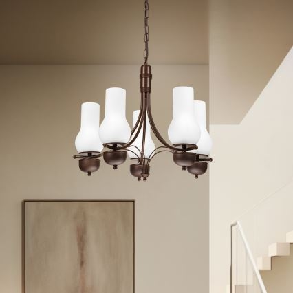 Brilagi - LED lysekrone på kæde COTTAGE 5xE14/40W/230V eg/hvid