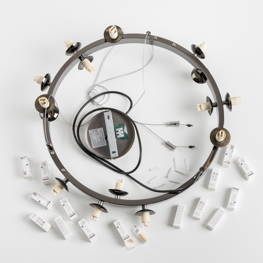 Brilagi - LED-lysekrone på wire MILLA 15xG9/3W/230V sort krom/røget