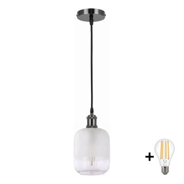 BRILAGI - LED-lysekrone på wire RETRO GLASS 1xE27/60W/230V Ø 14 cm sort/hvid