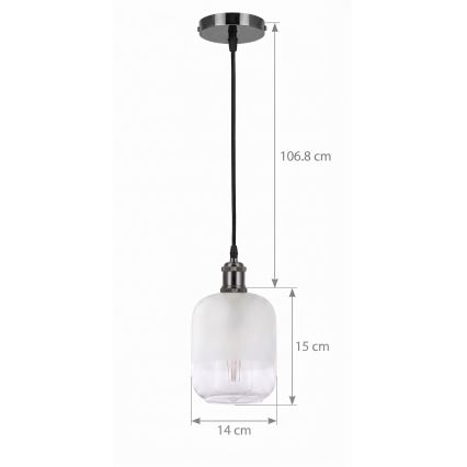 BRILAGI - LED-lysekrone på wire RETRO GLASS 1xE27/60W/230V Ø 14 cm sort/hvid