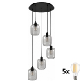 BRILAGI - LED-lysekrone på wire RETRO GLASS 5xE27/60W/230V sort/røggrå