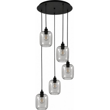 BRILAGI - LED-lysekrone på wire RETRO GLASS 5xE27/60W/230V sort/røggrå