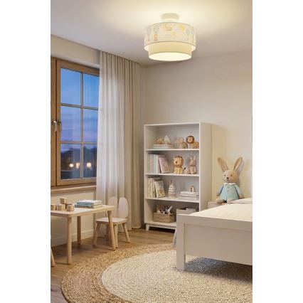 Brilagi - LED børneplafond BOBO 1xE27/60W/230V Ø 40 cm hvid/beige/med dyremotiv