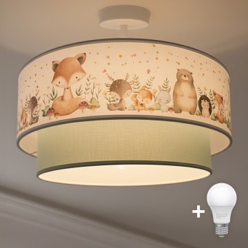 Brilagi - LED overflademonteret børnelampe BOBO 1xE27/60W/230V Ø 40 cm hvid/grøn med dyremotiv