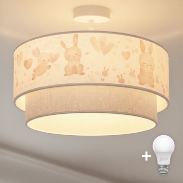 Brilagi - LED overflademonteret børneloftlampe BOBO 1xE27/10W/230V Ø 40 cm creme/grå/kaniner