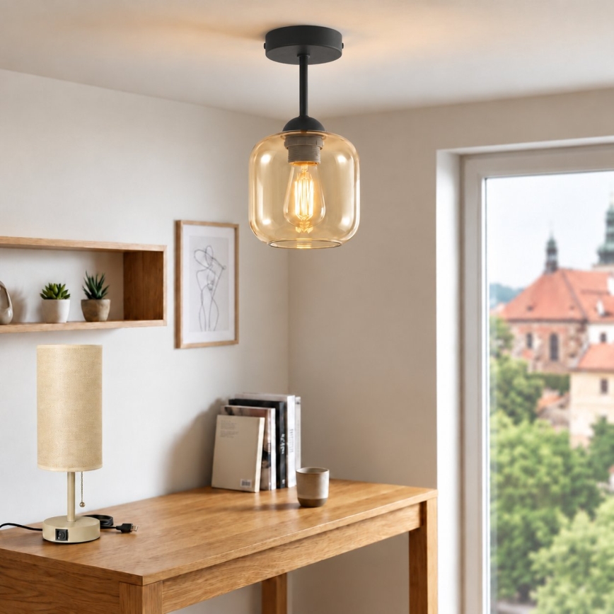 BRILAGI - LED plafondlampe RETRO GLASS 1xE27/60W/230V Ø 14 cm sort/røget beige