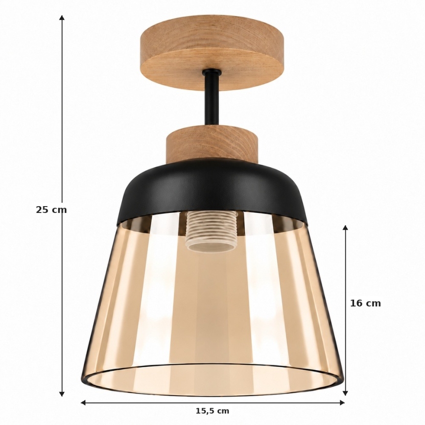 BRILAGI - LED påmonteret lysekrone RETRO GLASS 1xE27/60W/230V Ø 15,5 cm eg/røget beige