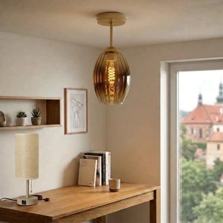 BRILAGI - LED overflademonteret loftlampe RETRO GLASS 1xE27/60W/230V Ø 17 cm beige/røget beige