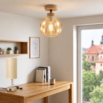 BRILAGI - LED Påbygningslampe RETRO GLASS 1xE27/60W/230V Ø 18 cm eg/røget beige