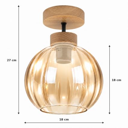 BRILAGI - LED Påbygningslampe RETRO GLASS 1xE27/60W/230V Ø 18 cm eg/røget beige