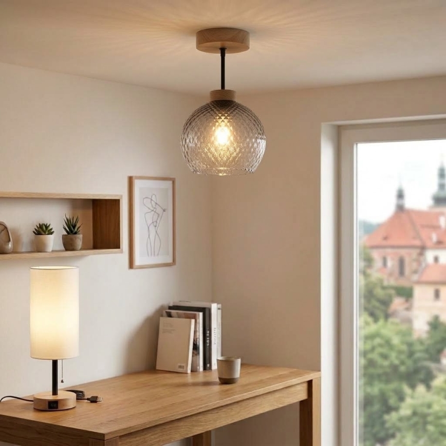 BRILAGI - LED Påbygget lysekrone RETRO GLASS 1xE27/60W/230V Ø 18 cm eg/røggrå
