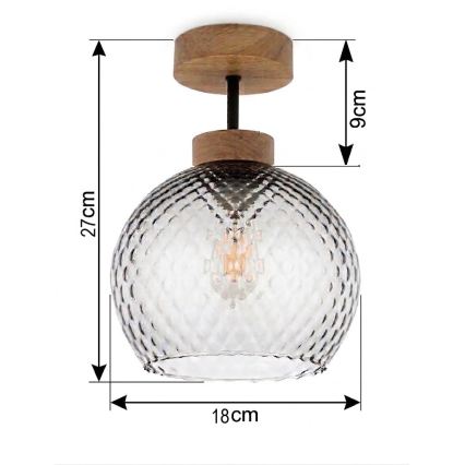 BRILAGI - LED Påbygget lysekrone RETRO GLASS 1xE27/60W/230V Ø 18 cm eg/røggrå
