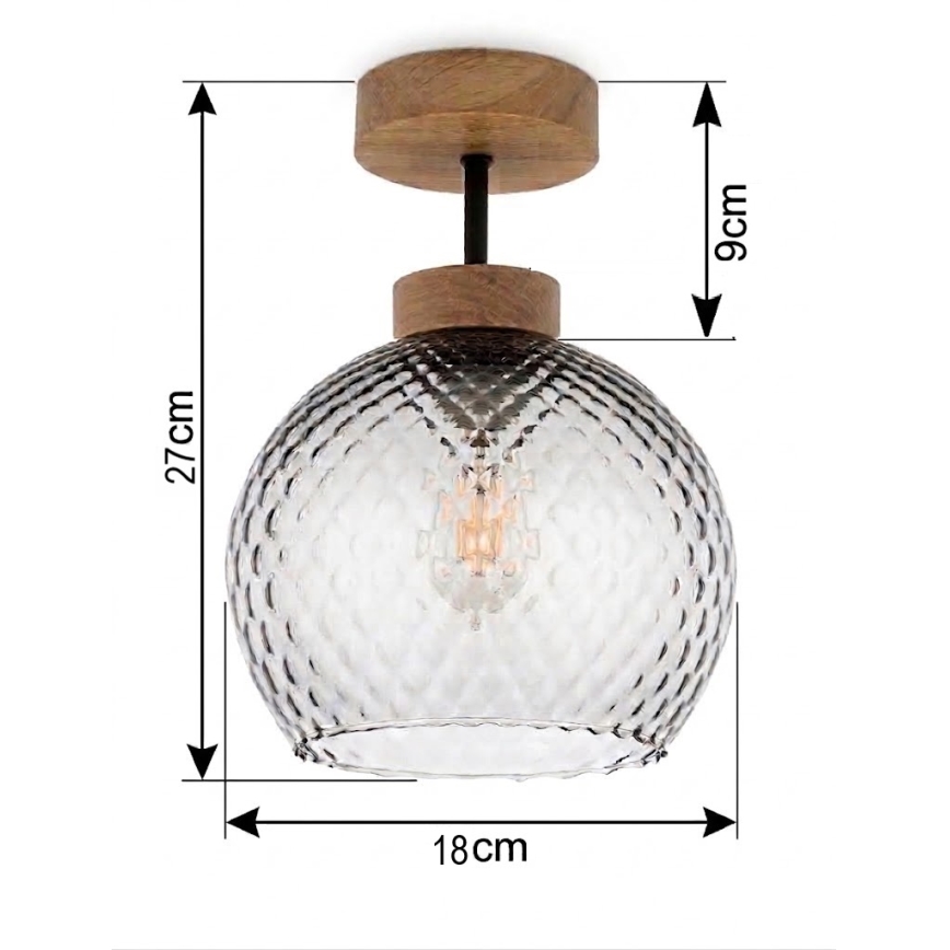 BRILAGI - LED Påbygget lysekrone RETRO GLASS 1xE27/60W/230V Ø 18 cm eg/røggrå