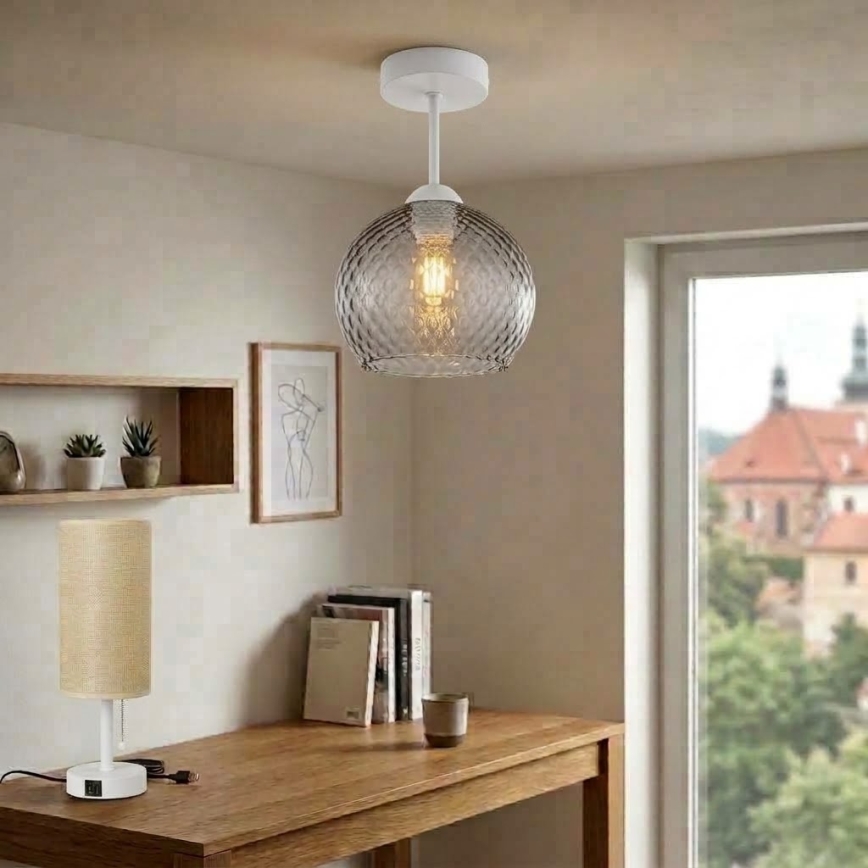 BRILAGI - LED påbygningslampe RETRO GLASS 1xE27/60W/230V Ø 25 cm hvid/røget grå