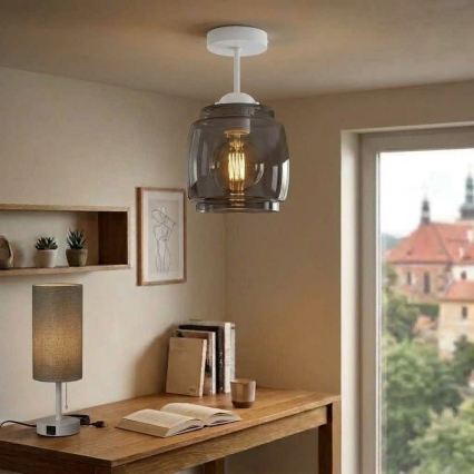 BRILAGI - LED påbygningslampe RETRO GLASS 1xE27/60W/230V Ø 26 cm hvid/røget grå