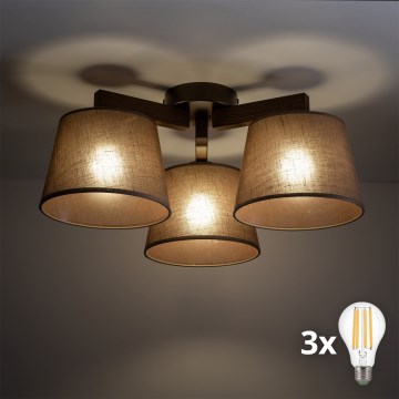 BRILAGI - LED overflademonteret lysekrone LATTE 3xE27/15W/230V fyrretræ/brun