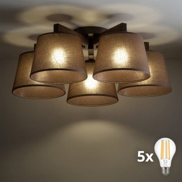 BRILAGI - LED overflademonteret lysekrone LATTE 5xE27/15W/230V fyrretræ/brun