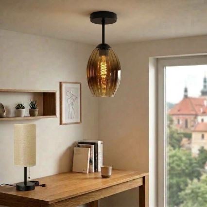 BRILAGI - LED påbygget loftlampe RETRO GLASS 1xE27/60W/230V Ø 17 cm sort/røgfarvet beige
