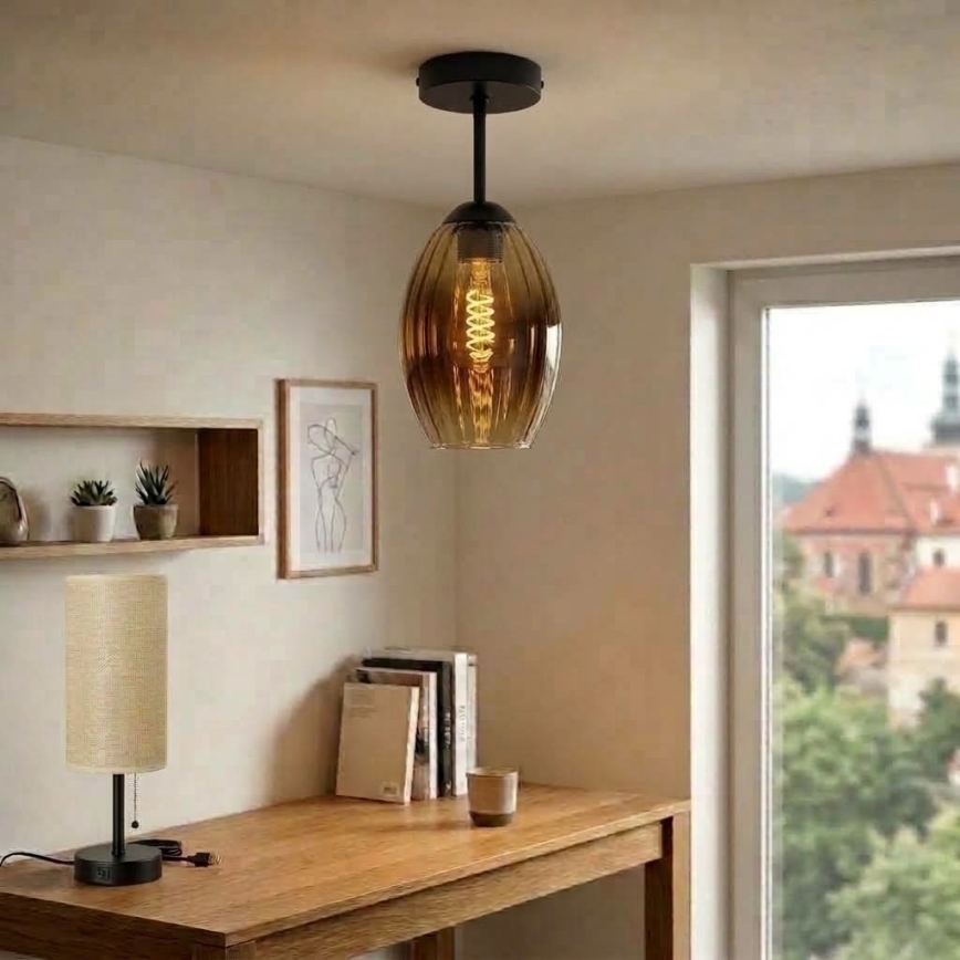 BRILAGI - LED påbygget loftlampe RETRO GLASS 1xE27/60W/230V Ø 17 cm sort/røgfarvet beige