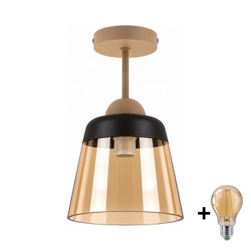 BRILAGI - LED overflademonteret lysekrone RETRO GLASS 1xE27/60W/230V Ø 15,5 cm beige/røget beige