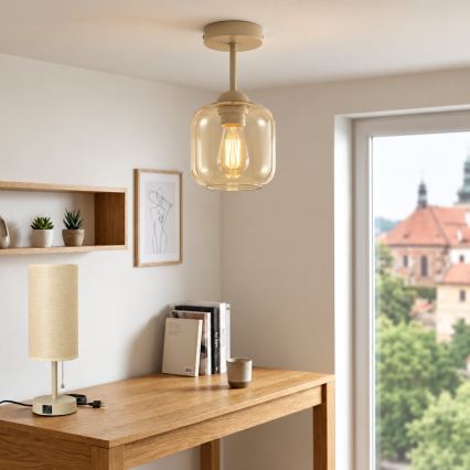 BRILAGI - LED monteret lysekrone RETRO GLASS 1xE27/60W/230V Ø 14 cm beige/røget beige