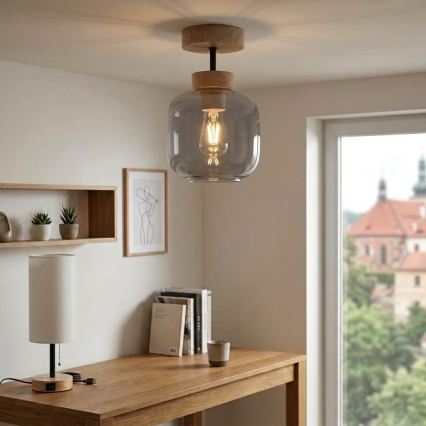 BRILAGI - LED påbygget loftlampe RETRO GLASS 1xE27/60W/230V Ø 14 cm eg/røget grå