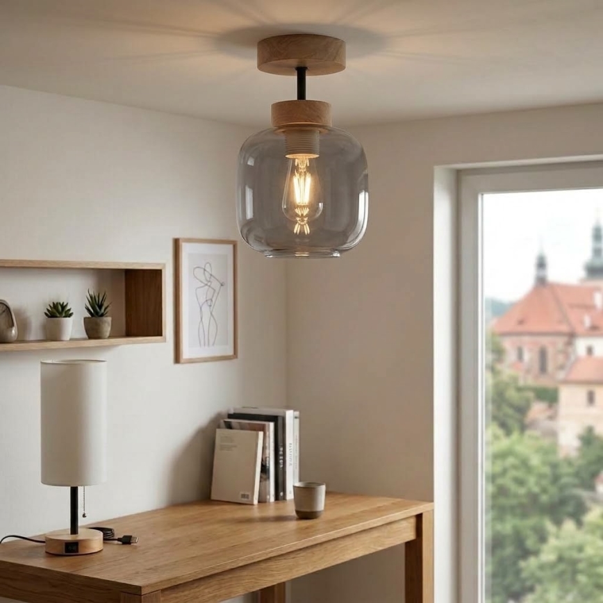 BRILAGI - LED påbygget loftlampe RETRO GLASS 1xE27/60W/230V Ø 14 cm eg/røget grå