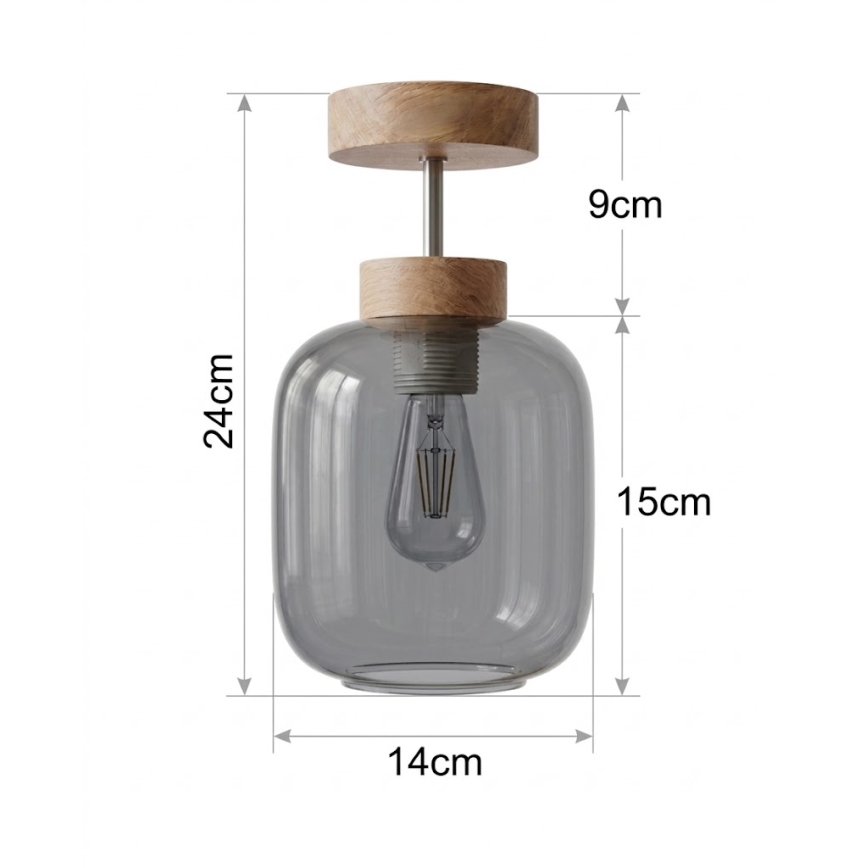 BRILAGI - LED påbygget loftlampe RETRO GLASS 1xE27/60W/230V Ø 14 cm eg/røget grå