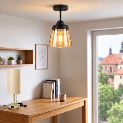 BRILAGI - LED overflademonteret loftlampe RETRO GLASS 1xE27/60W/230V Ø 15,5 cm sort/røget beige