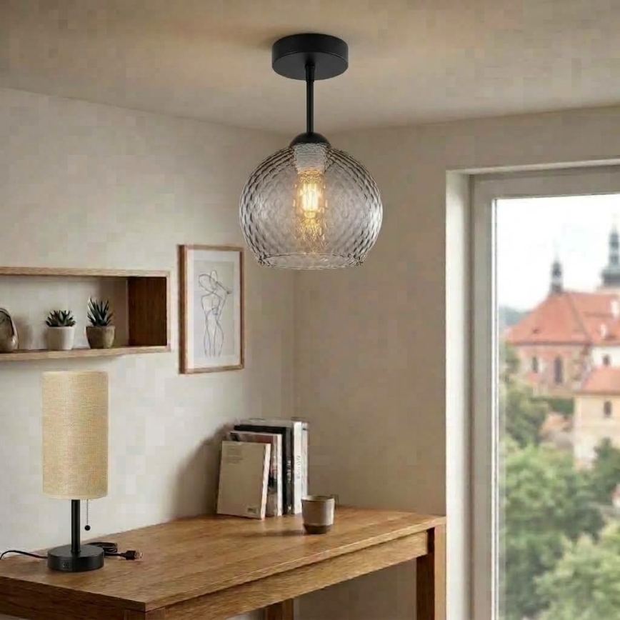 BRILAGI - LED overflademonteret loftlampe RETRO GLASS 1xE27/60W/230V Ø 25 cm sort/røget grå